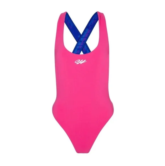 Off-White Tape Ribbed Swimsuit $390 Fuschia Blue White Small - Picture 4 of 11